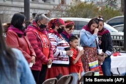 Family members of missing and murdered Indigenous women participate in a "wiping away of tears" ceremony in Helena, Montana, May 5, 2021.
