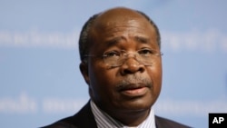 FILE: Zambia Finance Minister Situmbeko Musokotwane speaks during a press briefing with other African finance ministers at International Monetary Fund headquarters in Washington, April 25, 2009.