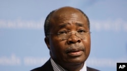 FILE: Zambia Finance Minister Situmbeko Musokotwane speaks during a press briefing with other African finance ministers at International Monetary Fund headquarters in Washington, April 25, 2009.