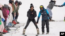 Kafi Mojapelo takes her first ski lesson at the Afriski ski resort near Butha-Buthe, Lesotho, July 30, 2022. 