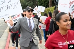 Konstantine Anthony, Vice Mayor of Burbank, marches with the crowd at a rally at the Walt Disney Company in Burbank spearheaded by advocates from AIDS Healthcare Foundation on March 03, 2022 in Burbank, Calif. (Dan Steinberg/AP Images for AIDS Healthcare Foundation)