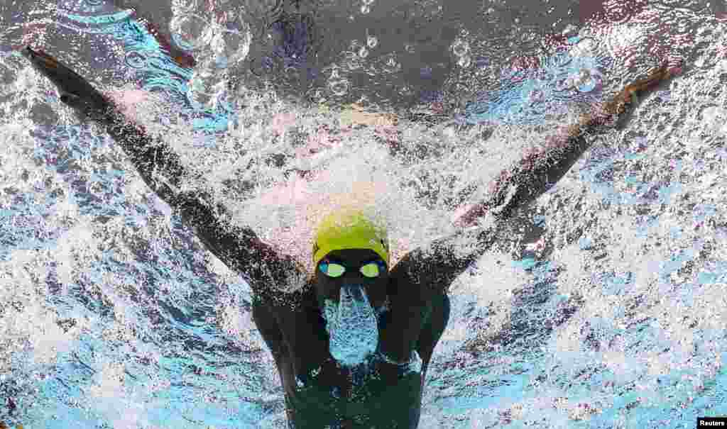 Jamaica's Kito Campbell competes in the men's 100m breaststroke heats swimming event at the Sandwell Aquatics Center during the Commonwealth Games in Birmingham, Britain, July 30, 2022.