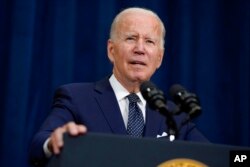 President Joe Biden delivers a statement to reporters after meetings with Saudi Crown Prince Mohammed bin Salman at the Waldorf Astoria Jeddah Qasr Al Sharq hotel, July 15, 2022, in Jeddah, Saudi Arabia.