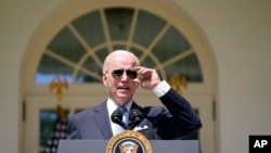 President Joe Biden speaks in the Rose Garden of the White House in Washington, July 27, 2022.
