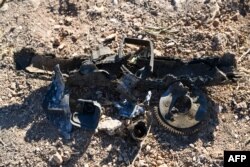 A picture shows debris at the site where a U.S. drone strike killed Maher al-Agal, a leader in the Islamic State militant group, near the village of Khaltan, near Jindayris in northern Syria, on July 12, 2022.