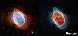 Two side-by-side images show observations of the Southern Ring Nebula in near-infrared light, at left, and mid-infrared light, at right, from NASA's James Webb Space Telescope. The image was released July 12, 2022. (Image Credit: NASA, ESA, CSA, STScI, Webb ERO Production Team/Handout via REUTERS)