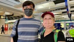 兩名元朗7-21事件受害人蘇先生與林婆婆，7月21日重返事發的元朗西鐵站附近接受訪問，訴說他們在事件中無故遇襲的親身經歷。(美國之音/湯惠芸)