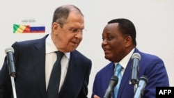 Russian Foreign Minister Sergey Lavrov and Jean-Claude Gakosso, Foreign Minister of the Republic of Congo, meet in the town of Oyo on July 25, 2022. The appearance is part of Lavrov's tour of Africa to strengthen ties with countries on the continent.