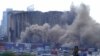 This frame grab from video shows dust rising from silos in the port of Beirut, Lebanon, July 31, 2022.