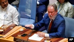 FILE - David Beasley, chief of the U.N. World Food Program, speaks during a Security Council meeting on food Insecurity and conflict, May 19, 2022, at U.N. headquarters.