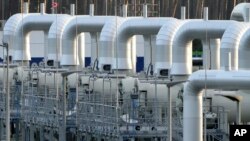 FILE - Pipes at the landfall facilities of the 'Nord Stream 2' gas pipline are pictured in Lubmin, northern Germany, Feb. 15, 2022.