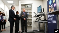 Secretary of State Antony Blinken commemorates the 32nd anniversary of the Americans with Disabilities Act as he visits the State Department's Office of Accessibility and Accommodation's Access Center in Washington, July 25, 2022. 