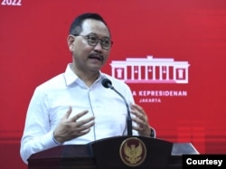 Kepala Badan Otorita IKN Bambang Susantono dalam telekonferensi pers di Istana Kepresidenan , Jakarta, Rabu(20/7) mengatakan pemerintah akan mulai menawarkan proyek IKN Nusantara kepada investor ( biro Setpres)