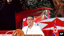 In this photo provided by the North Korean government, North Korean leader Kim Jong Un speaks in Pyongyang, North Korea, July 27, 2022.