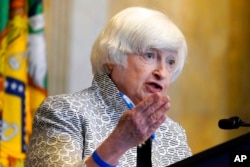 FILE - Treasury Secretary Janet Yellen speaks at the Treasury Department, in Washington, July 28, 2022,