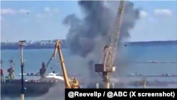 The moment the Russian missile struck the port in Odesa today