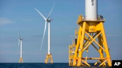 FILE - Offshore wind turbines stand near Block Island, R.I. on Aug. 15, 2016. The Biden administration has unveiled plans to develop the first offshore wind farms in the Gulf of Mexico. 