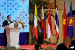 FILE - Cambodian Prime Minister Hun Sen delivers the opening speech for the 55th ASEAN Foreign Ministers' Meeting (55th AMM) at a hotel in Phnom Penh, Cambodia, Wednesday, Aug. 3, 2022.