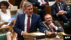 FILE - A handout photograph released by the U.K. Parliament shows Britain's leader of the opposition Labour Party Keir Starmer speaking during a debate in the House of Commons in London on July 18, 2022. Starmer is among the British nationals barred from entering Russia. 