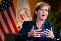 USAID Administrator Samantha Power is interviewed by the Associated Press, at USAID Headquarters in Washington, Aug. 4, 2022.