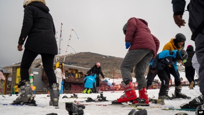 First-time skiers get ready for their first lesson at the Afriski ski resort near Butha-Buthe, Lesotho, July 30, 2022.