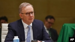 FILE - Australian Prime Minister Anthony Albanese speaks during the Australia-New Zealand Leaders' Meeting at the Commonwealth Parliamentary Offices in Sydney, Australia, July 8, 2022.