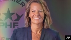 FILE - Photo of Reagan Carey, commissioner of the professional women's ice hockey league called the Premier Hockey Federation, April 26, 2022. Reagan recently unveiled the U.S.-based league's seventh franchise and second in Canada.
