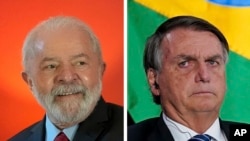 El expresidente de Brasil, que se postula para la reelección, Luiz Inacio Lula da Silva, a la izquierda, aparece en Sao Paulo, Brasil, el 3 de julio de 2022, y el presidente de Brasil, Jair Bolsonaro, a la derecha, asiste a una reunión el 9 de junio de 2022 en Los Ángeles, EEUU.