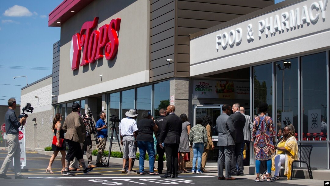 Select members of the community, employees and media take a tour of the renovated Tops Friendly Market, July 14, 2022, in Buffalo, New York.