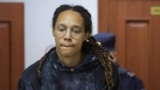 FILE - US basketball player Brittney Griner, who was sentenced to nine years in a Russian penal colony on drug smuggling charges, attends a court hearing in Khimki outside Moscow, July 26, 2022.