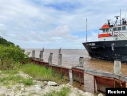 A view of a ship at the construction site of a $30 million marine facility by Guyanese builder Gaico Construction and General Services Inc. in Georgetown, Guyana on February 14, 2022. (Sabrina Valle/Reuters)