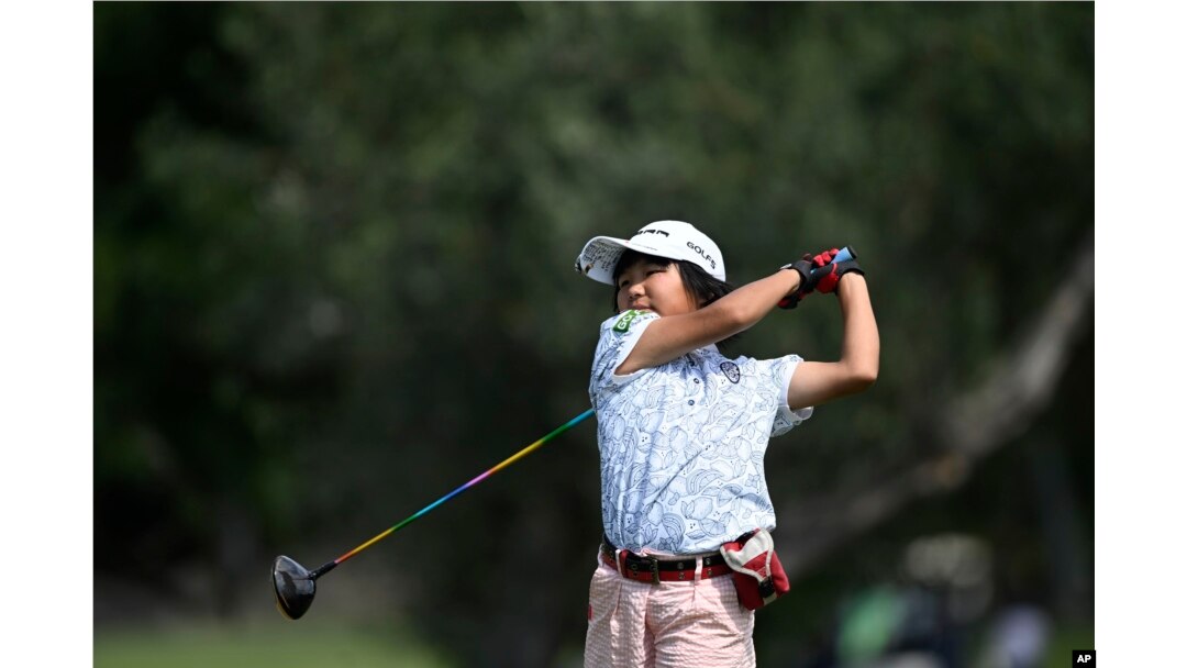 Miroku Suto of Japan plays during the final round at the Junior World Championships golf tournament held at Singing Hills Golf Resort on Thursday, July 14, 2022, in El Cajon, Calif. (AP Photo/Denis Poroy)