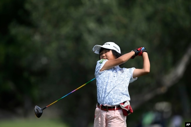 Miroku Suto of Japan plays during the final round at the Junior World Championships golf tournament held at Singing Hills Golf Resort on Thursday, July 14, 2022, in El Cajon, Calif. (AP Photo/Denis Poroy)