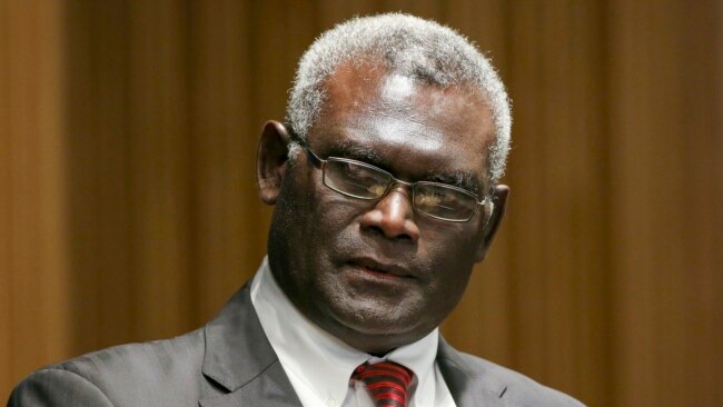 FILE - Manasseh Sogavare, Prime Minister of Solomon Islands, attends a Lowy Institute event in Sydney, Australia, Aug. 14, 2017.