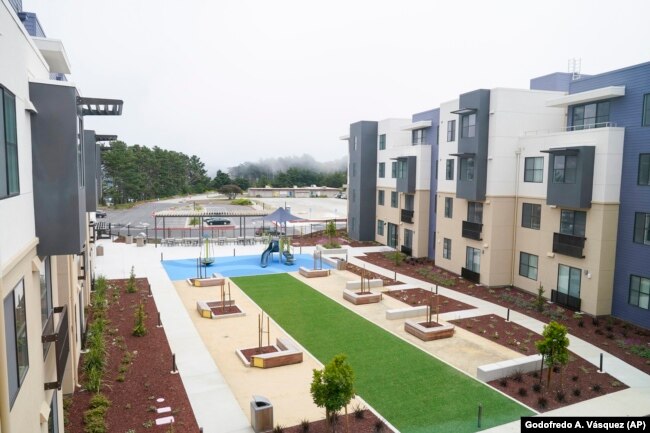 A view from the third floor of a new housing complex for teachers and education staff in Daly City, California, July 8, 2022. (AP Photo/Godofredo A. Vásquez)