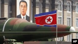 A missile is displayed during a military parade in Pyongyang, North Korea on April 15, 2012 to celebrate the 100th anniversary of North Korea's founding father, Kim Il Sung. 