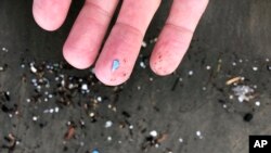 This Jan. 19, 2020 photo shows microplastic debris that washed up at Depoe Bay, Oregon.