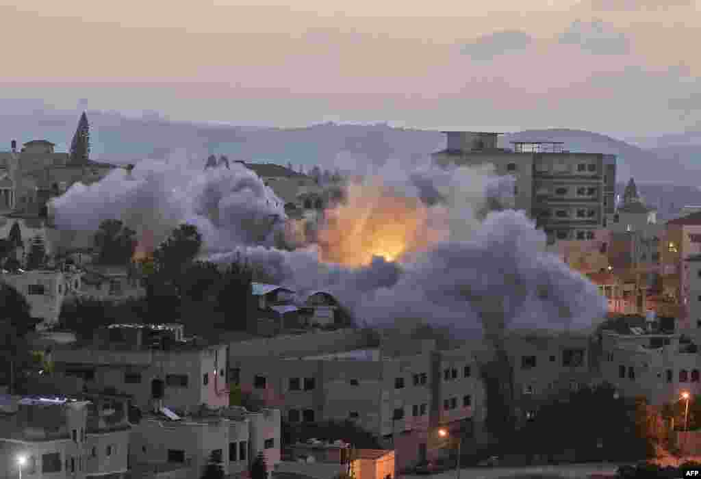 The Israeli army blows up the family house of Diaa Hamarsha, a Palestinian who in March killed five people in a gun attack in Bnei Brak, an Orthodox Jewish city near Tel Aviv, in the village of Yabad near the occupied West Bank town of Jenin.