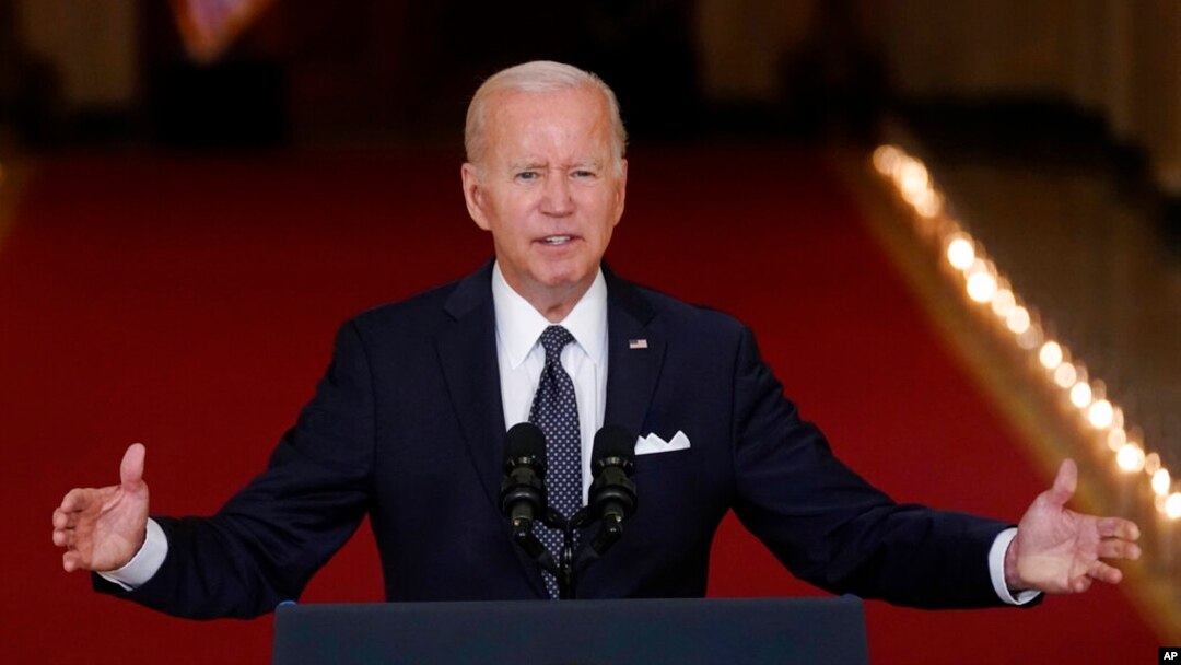 President Joe Biden speaks about the latest round of mass shootings, from the East Room of the White House in Washington, June 2, 2022. Biden is attempting to increase pressure on Congress to pass stricter gun limits.