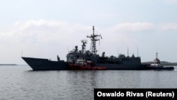 Kapal perang Angkatan Laut Taiwan tiba di Pelabuhan Corinto, Nikaragua, 9 April 2018. (Foto: REUTERS/Oswaldo Rivas)