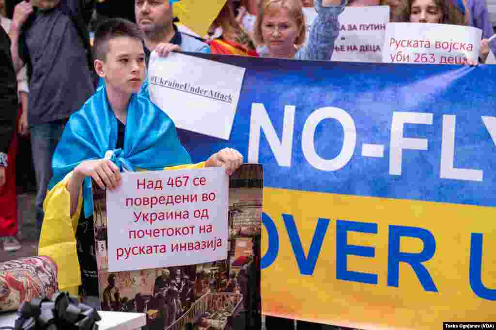 Protest of Ukrainians in Skopje, North Macedonia, against Russian invasion over Ukraine