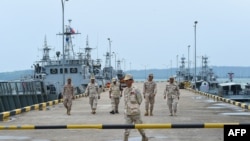 Angkatan Laut Kamboja di pangkalan laut Ream di provinsi Preah Sihanouk, 26 Juli 2019. (Foto: FILE: TANG CHHIN Sothy/AFP)