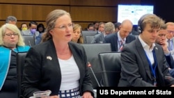 로라 홀게이트 국제원자력기구(IAEA) 주재 미국대사가 6일 오스트리아 빈에서 열린 IAEA 이사회에 참석했다.
