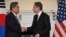 토니 블링컨 미국 국무장관(오른쪽)과 박진 한국 외교장관이 지난 6월 워싱턴에서 회담했다.