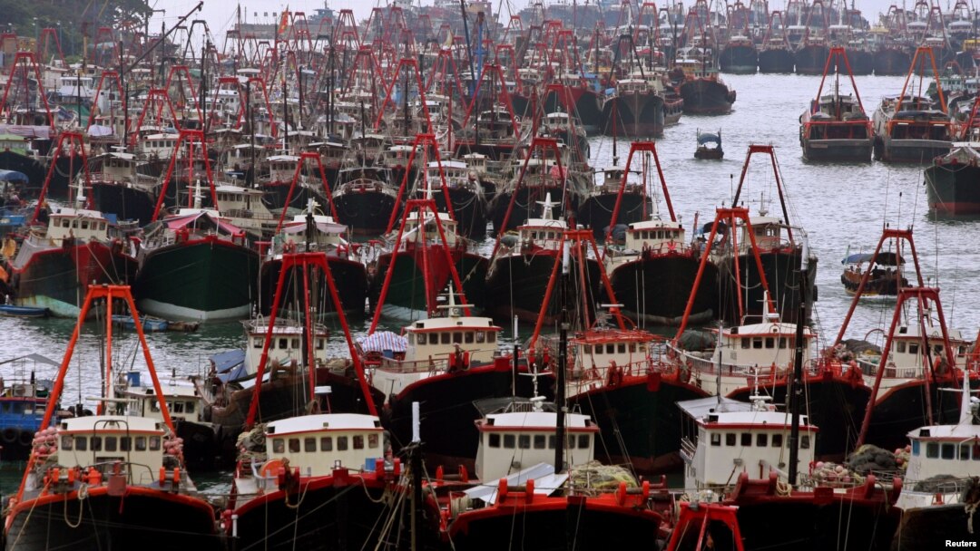 Hundreds of fishing vessels fill up Hong Kong's Aberdeen typhoon shelter on the first day of a two-month fishing ban in seas 12 degrees latitude north of the Beibu Gulf, also known as the Gulf of Tonkin, June 1, 2005.