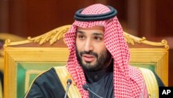 FILE: Saudi Crown Prince Mohammed bin Salman speaks during the Gulf Cooperation Council (GCC) Summit in Riyadh, Saudi Arabia, Tuesday, 12.14.2021