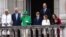 Britain's Queen Elizabeth, Prince William, Catherine, Duchess of Cambridge, Prince George, Princess Charlotte, Prince Louis, Prince Charles and Camilla, Duchess of Cornwall stand on a balcony during the Platinum Jubilee Pageant, marking the end of the cel