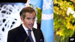 FILE: Director-General of the International Atomic Energy Agency (IAEA) Rafael Grossi speaks during a news conference with Japanese Foreign Minister Yoshimasa Hayashi in Tokyo, on May 19, 2022. 