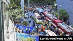 South Korea Fire - building evacuation - ambulances - police fire rescue Daegu