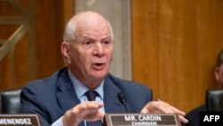 US Senator Ben Cardin, the chairman of the Senate Foreign Relations Committee speaks during his hearing to confirm Jacob Lew’s nomination to be US Ambassador to Israel on October 18, 2023 at the US Capitol in Washington, DC. (Photo by ROBERTO SCHMIDT / AF
